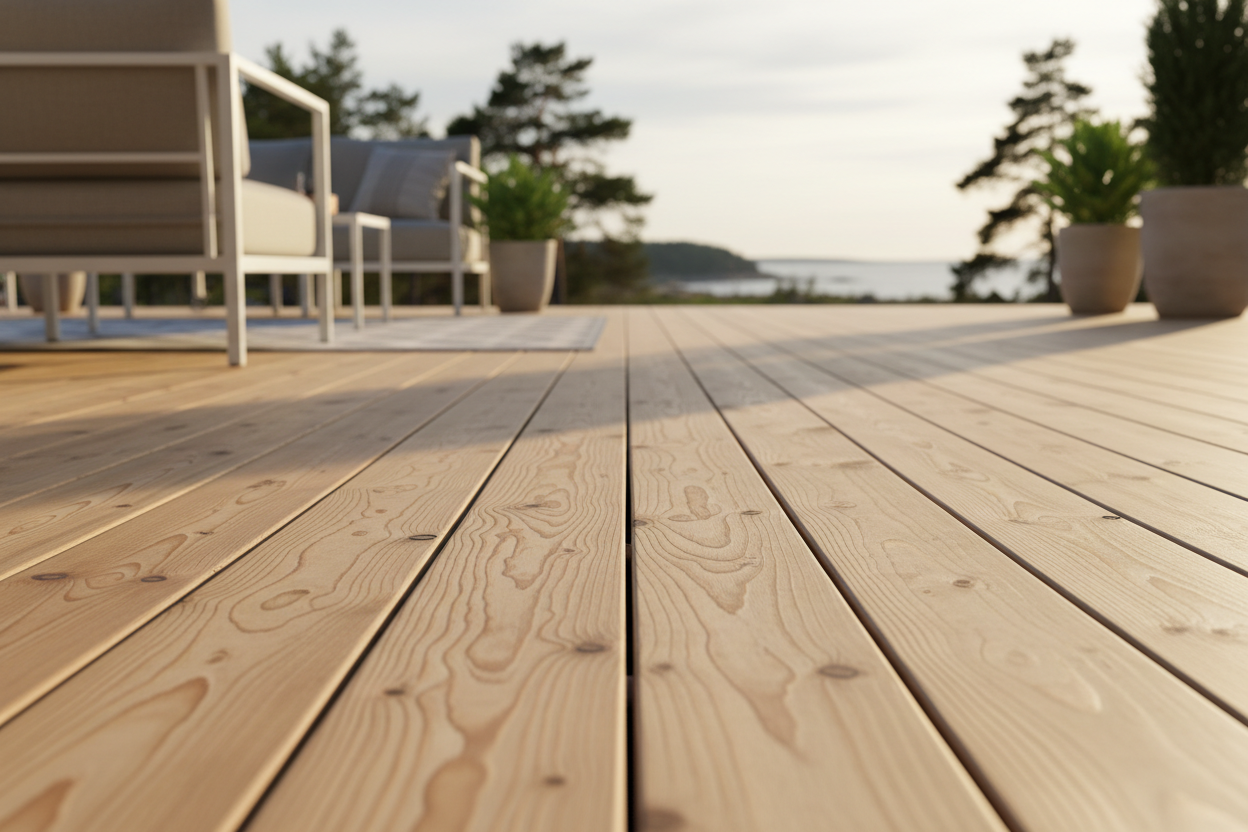 Altan med nyslebet træ